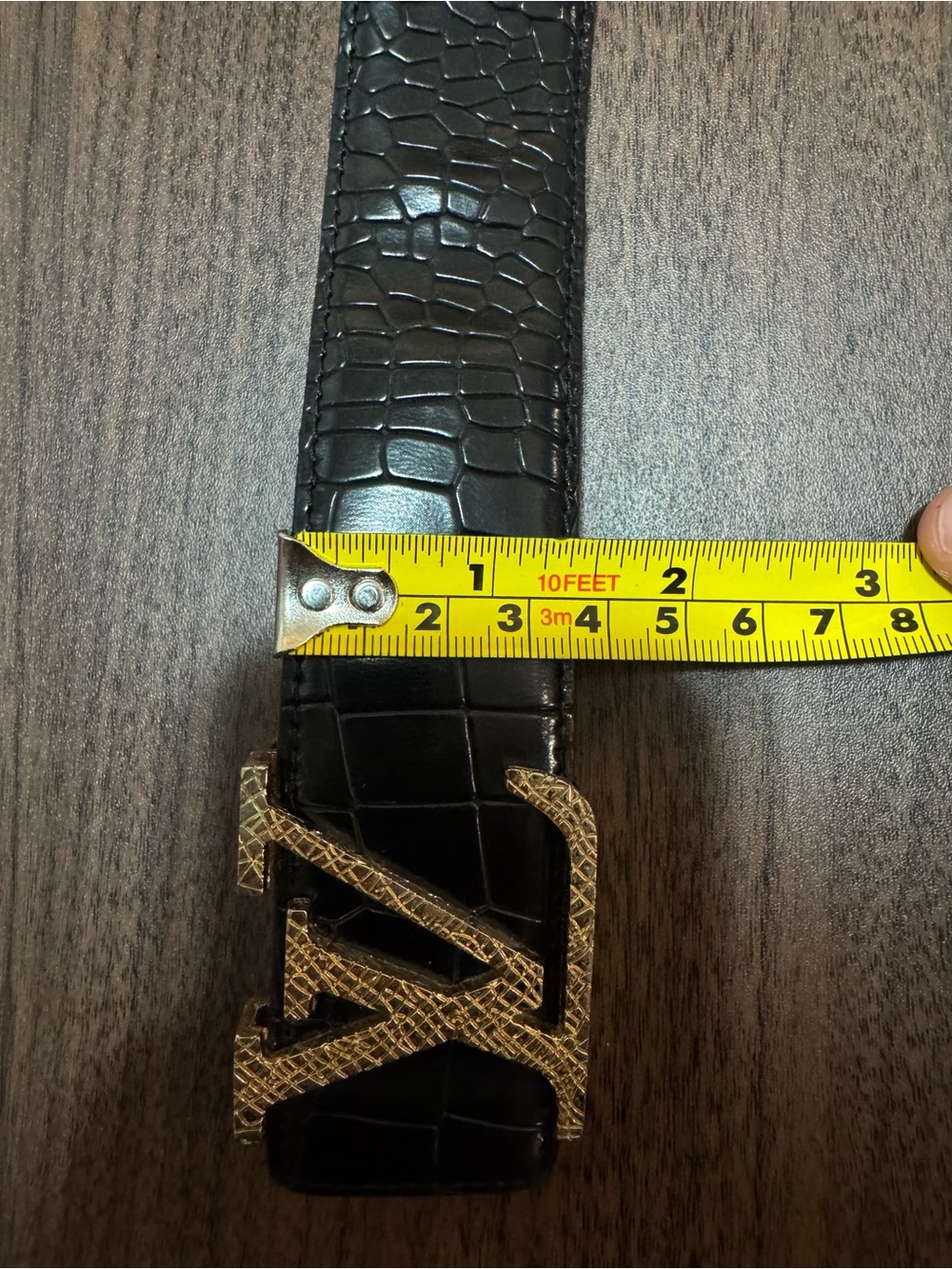 Men's Black Solid Belt LV Logo Buckle - Picture 7 of 9